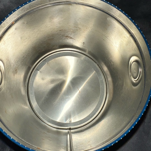 Vintage Navy Blue Polka Dot Goose Geese Duck Tin Box Canisters One With Handle - Picture 3 of 16